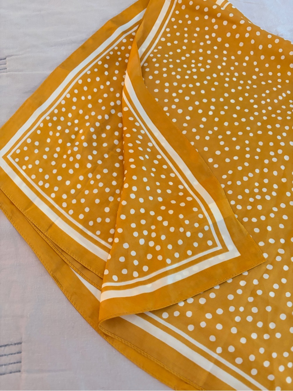 Cleobella Mustard Yellow and White Polka Dot Poly Scarf 32x33